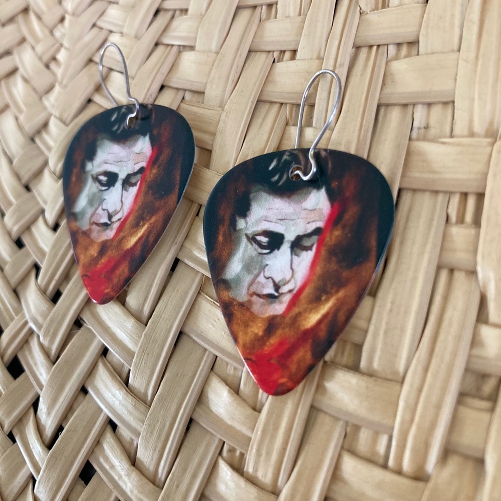 Johnny Cash guitar pick earrings